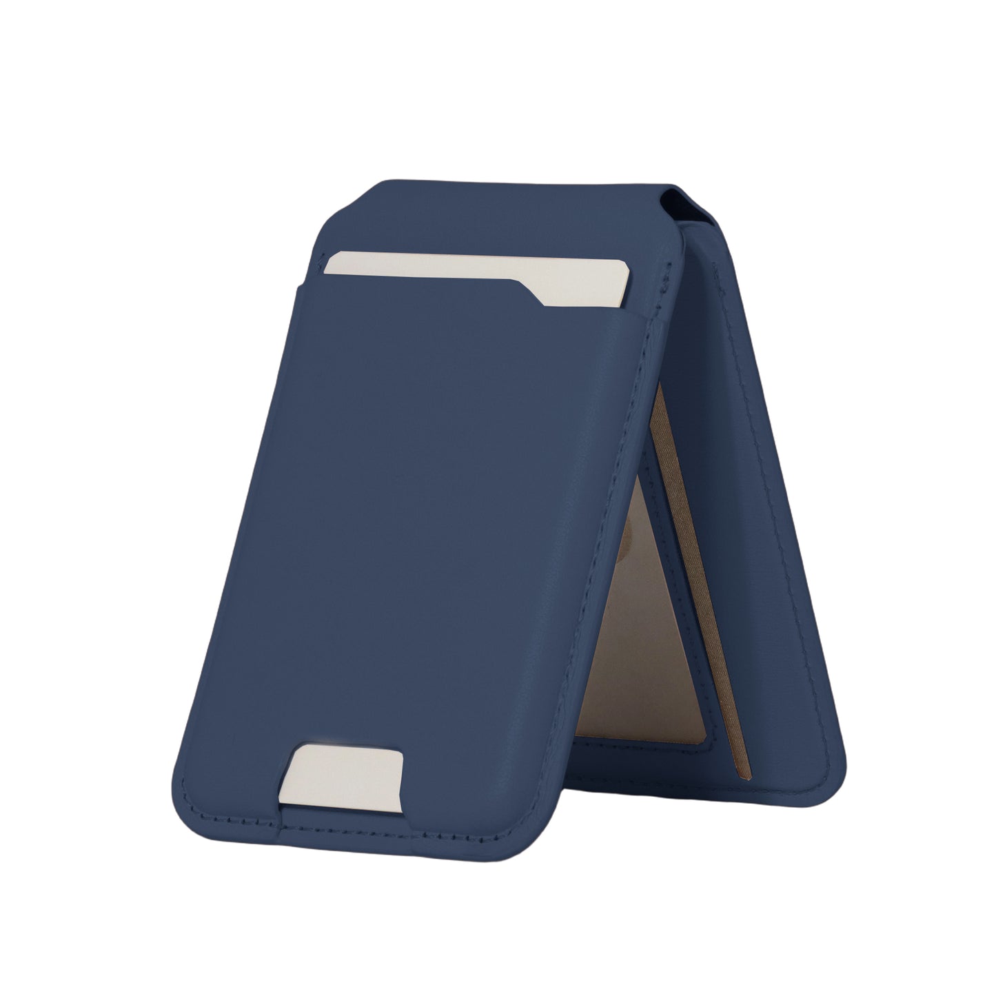 Blue phone case with card holder on a white background