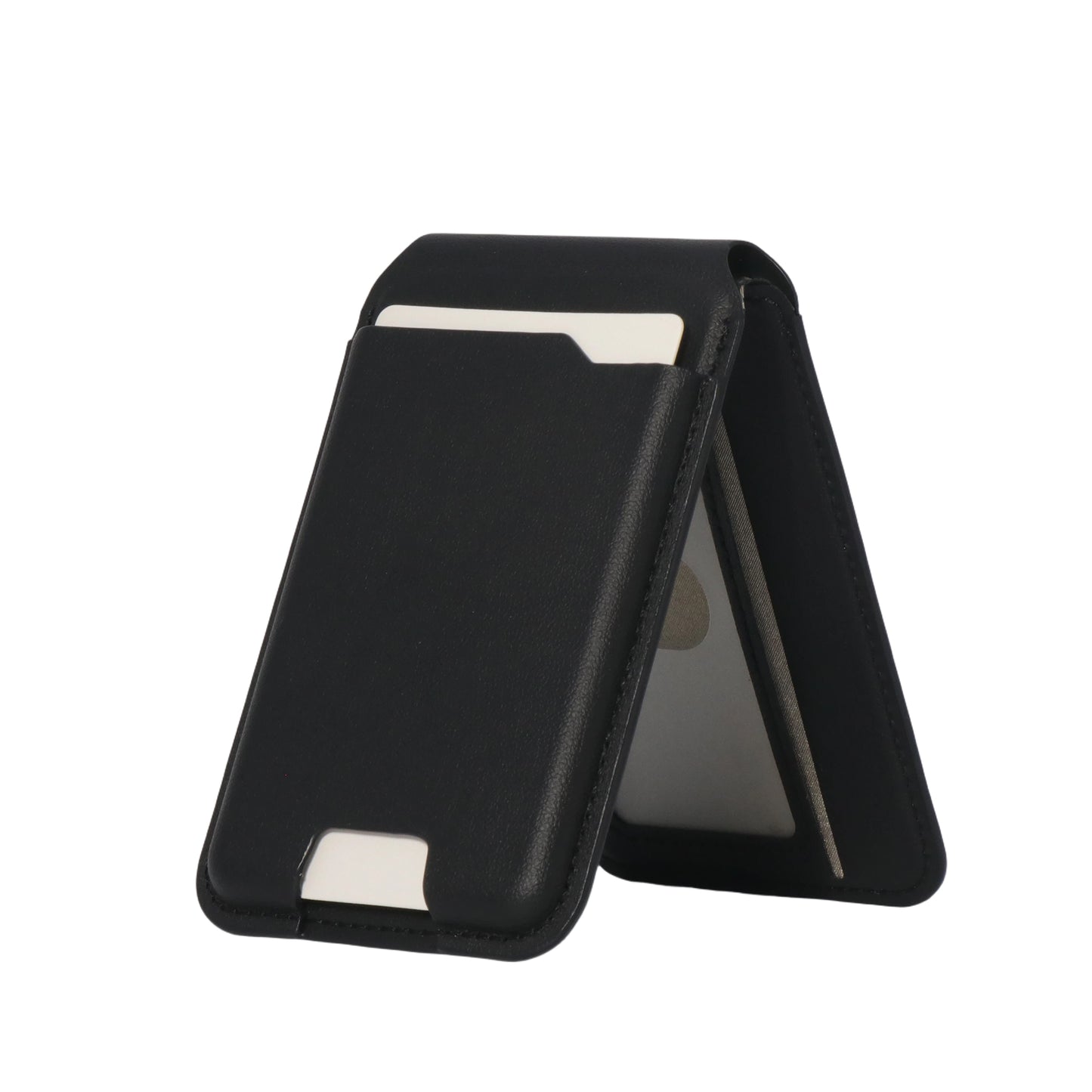 Black phone case with card slots on a white background