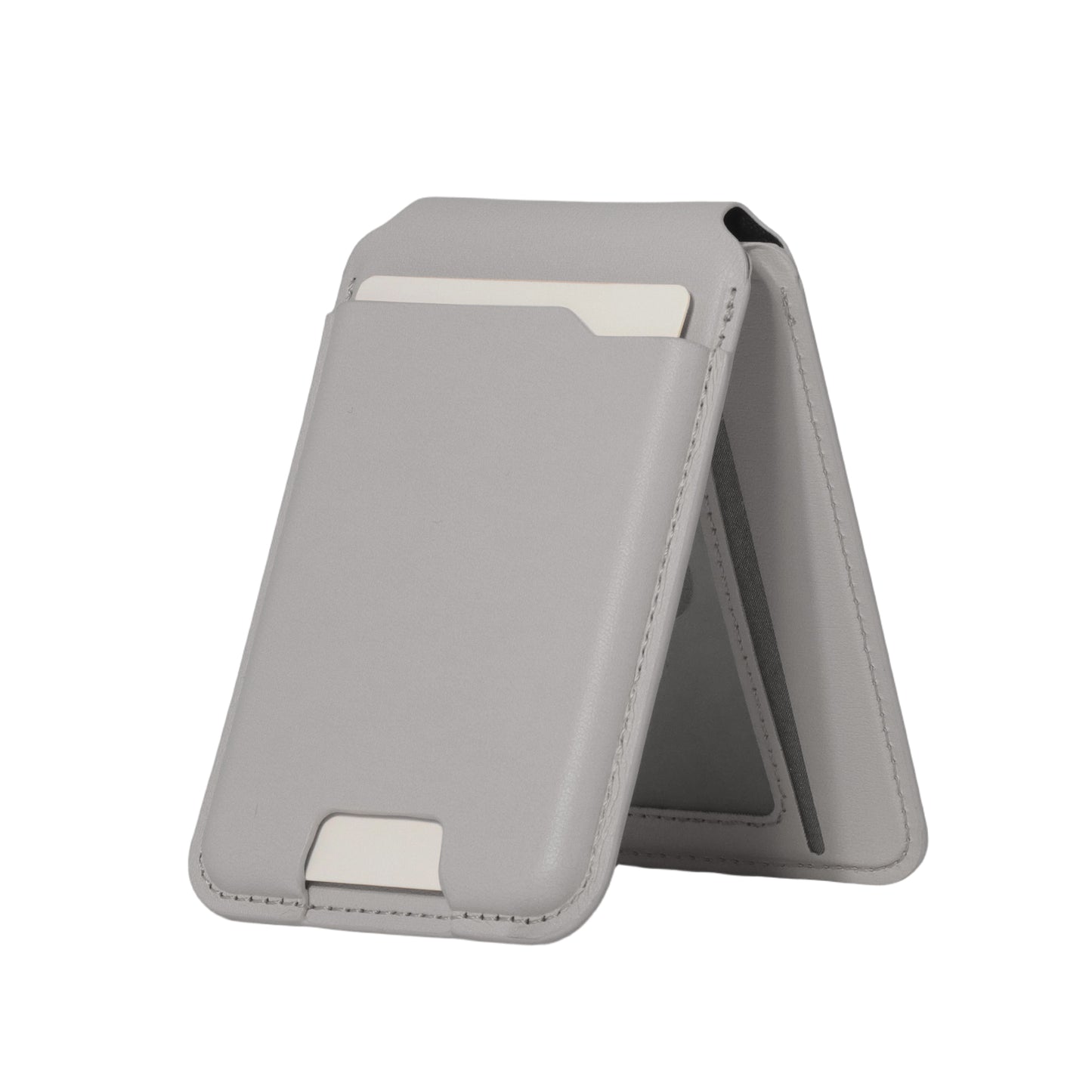 Gray phone case with card holder on a white background