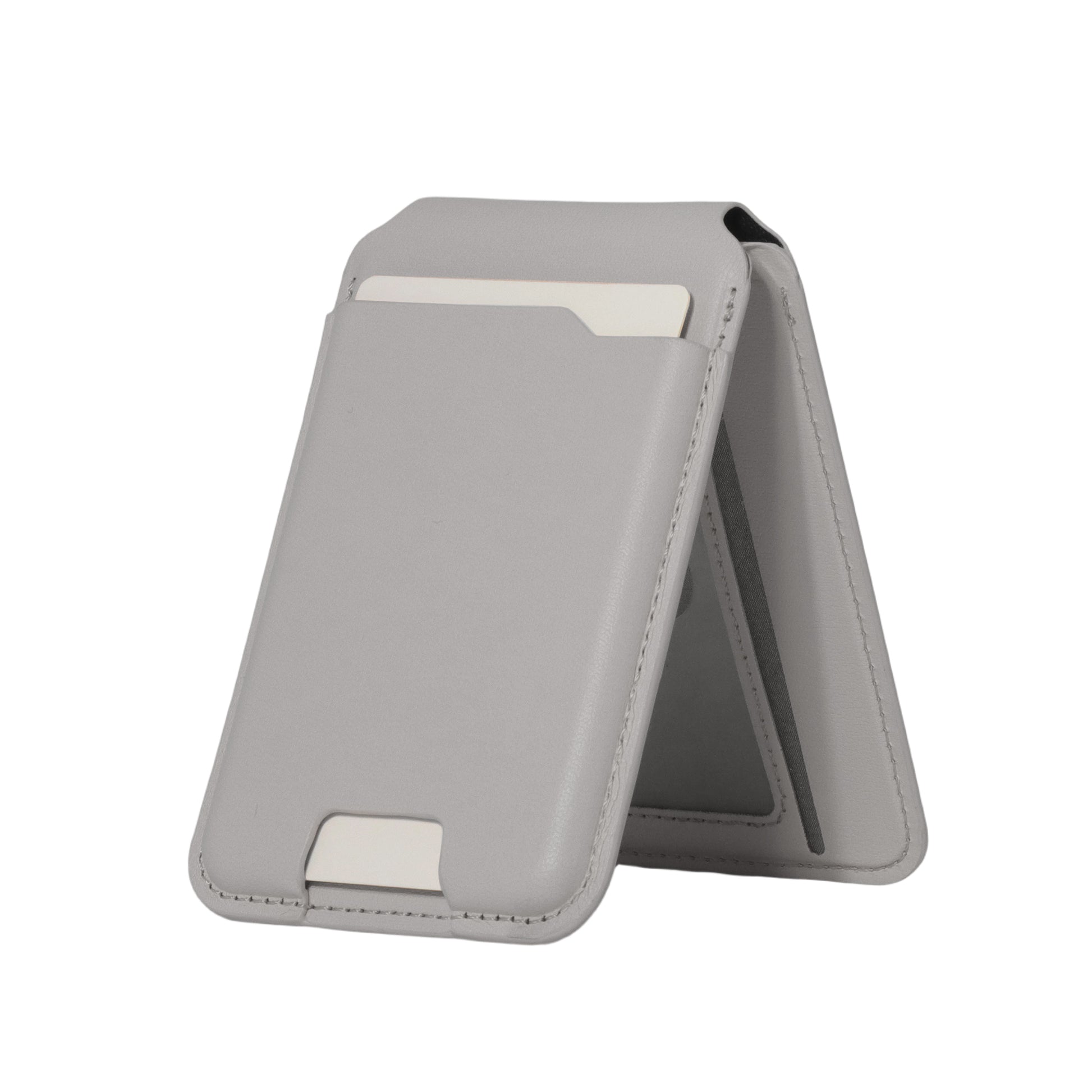 Gray phone case with card holder on a white background