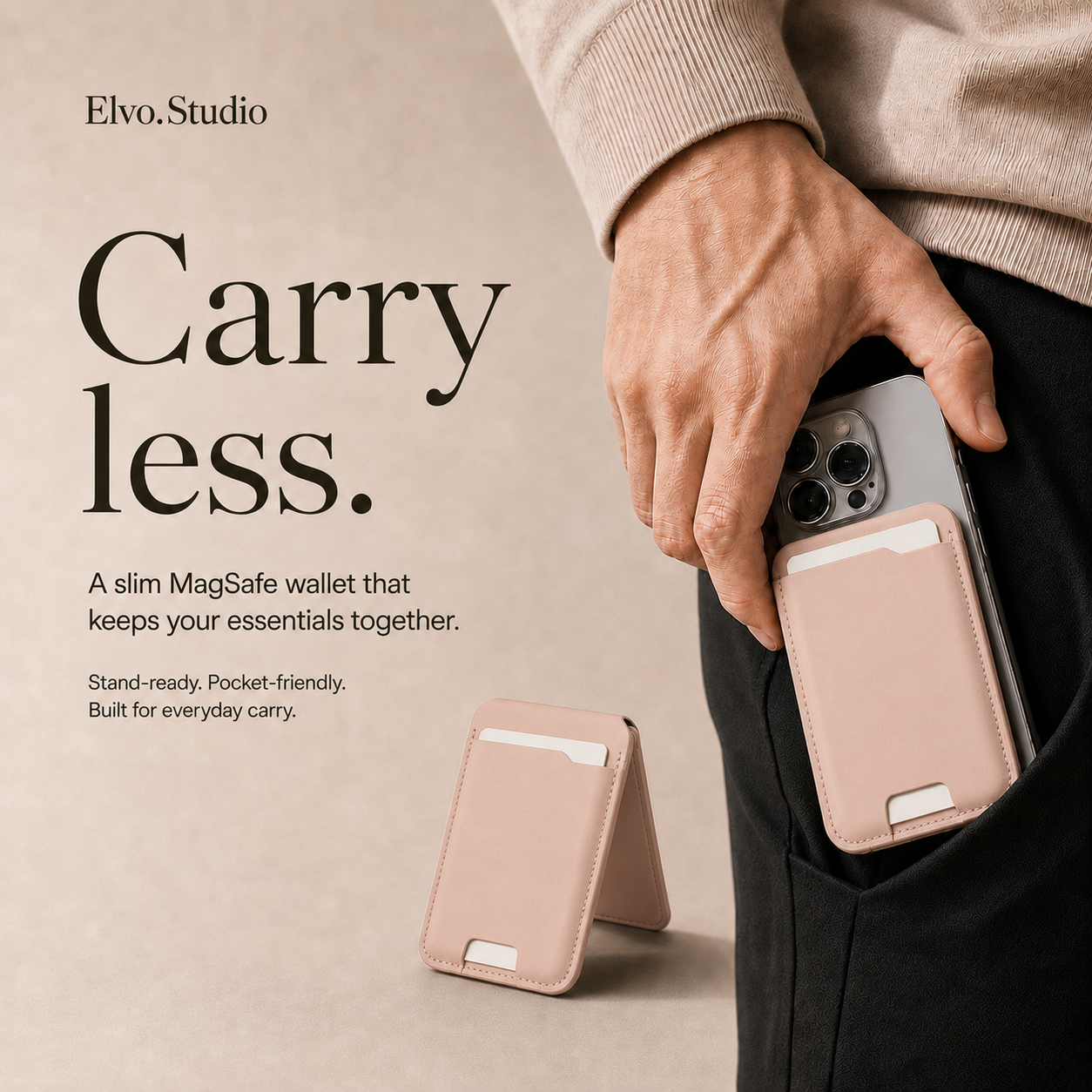 color-beige | ELVO Wallet beige lifestyle carry
