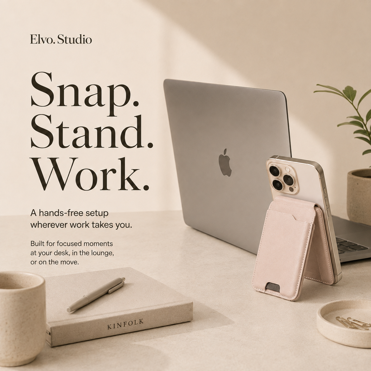 color-beige | ELVO Wallet beige magnetic phone stand for desk use