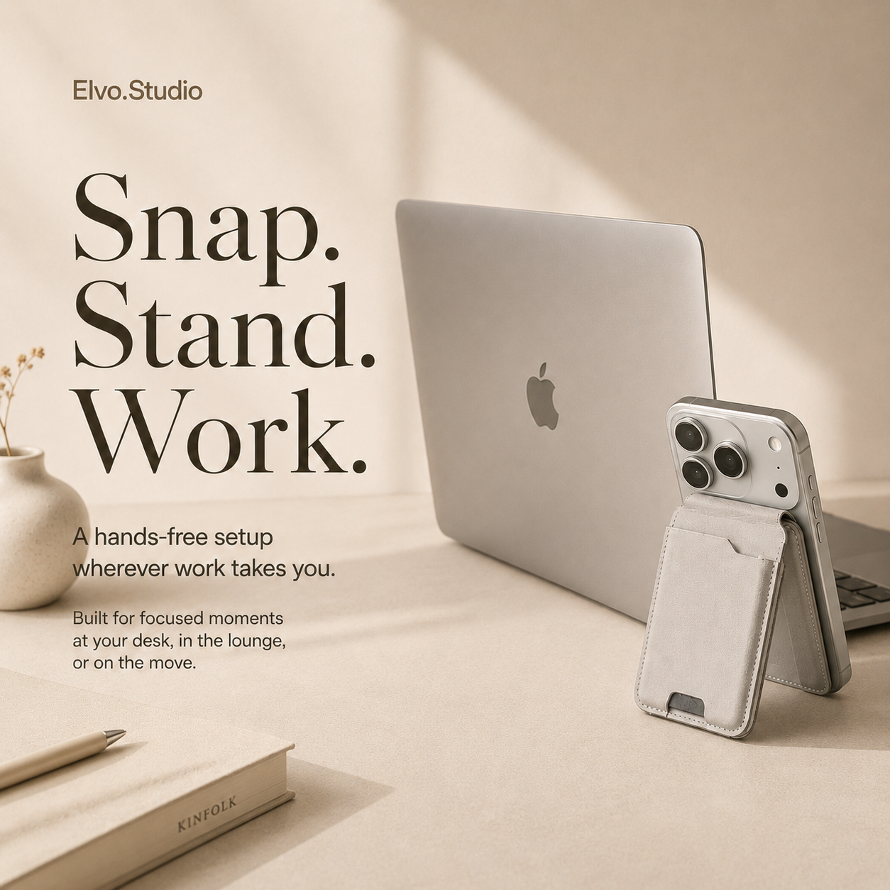 color-gray | ELVO Wallet gray magnetic phone stand for desk use