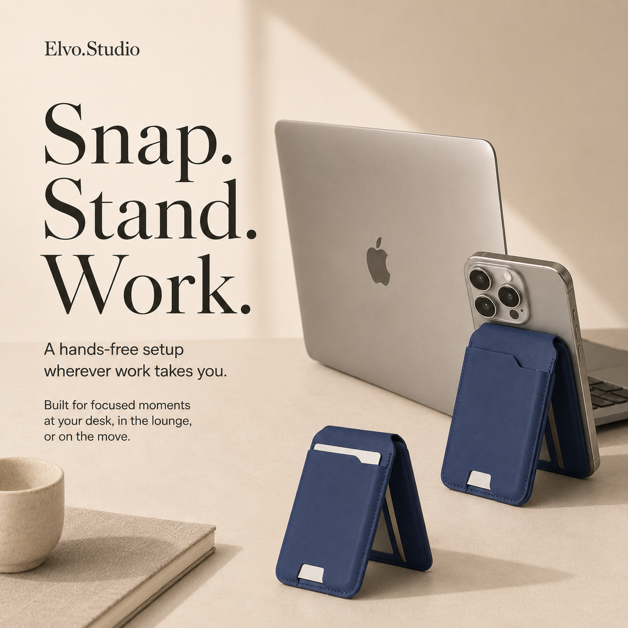 color-navy | ELVO Wallet navy magnetic phone stand for desk use