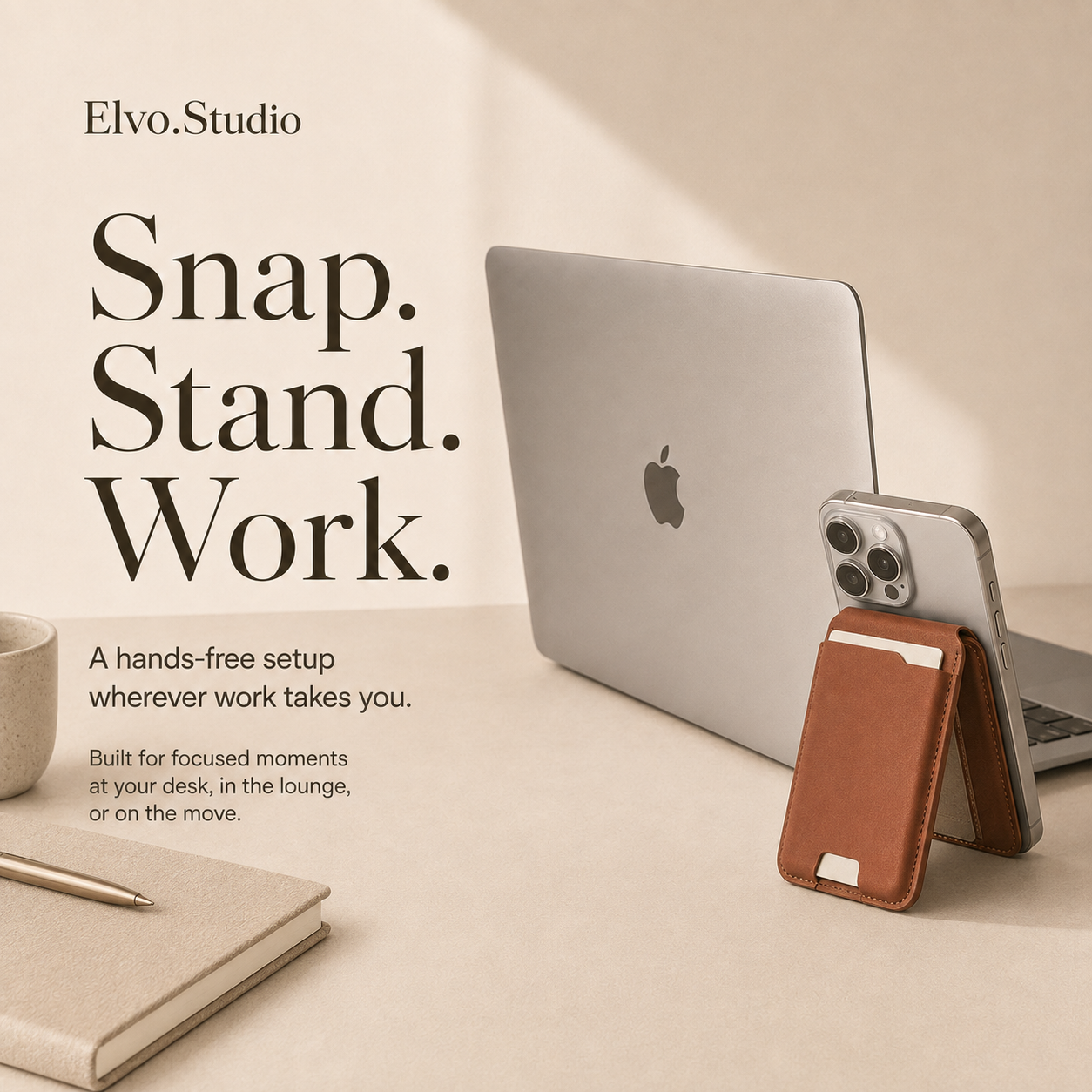color-brown | ELVO Wallet brown magnetic phone stand for desk use