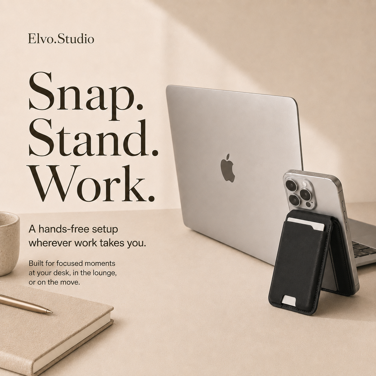 color-black | ELVO Wallet black magnetic phone stand for desk use