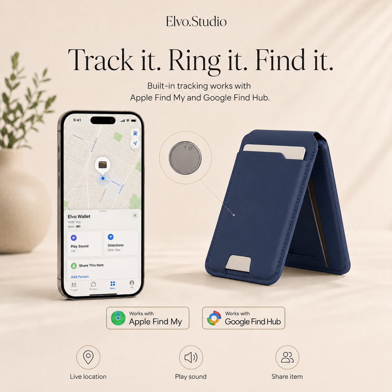 color-navy | ELVO Wallet navy with Apple Find My and Google Find Hub tracking