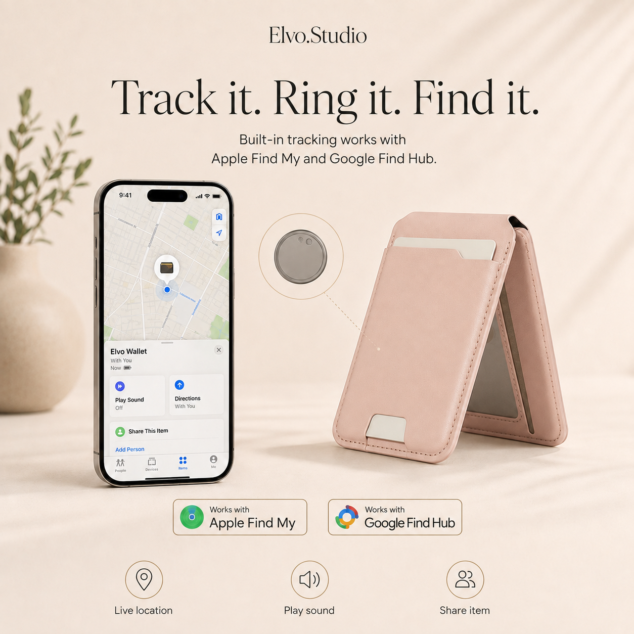 color-beige | ELVO Wallet beige with Apple Find My and Google Find Hub tracking