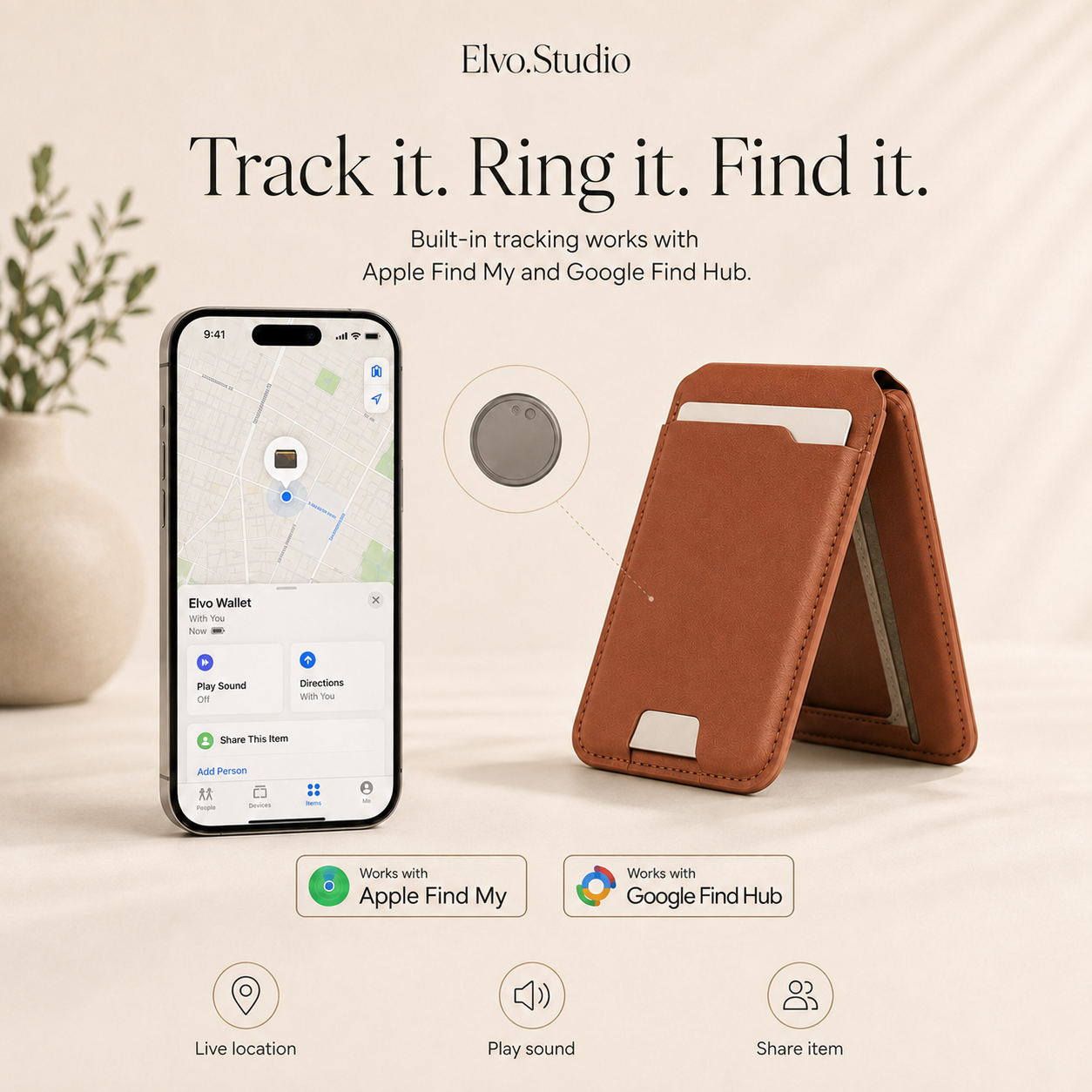 color-brown | ELVO Wallet brown with Apple Find My and Google Find Hub tracking