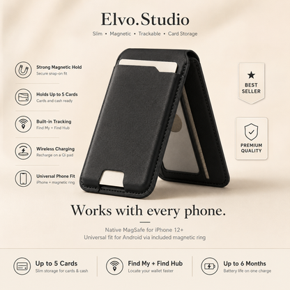 color-black | ELVO Wallet black with magnetic hold, Find My tracking and card storage