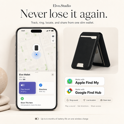 color-black | ELVO Wallet black with Apple Find My and Google Find Hub tracking
