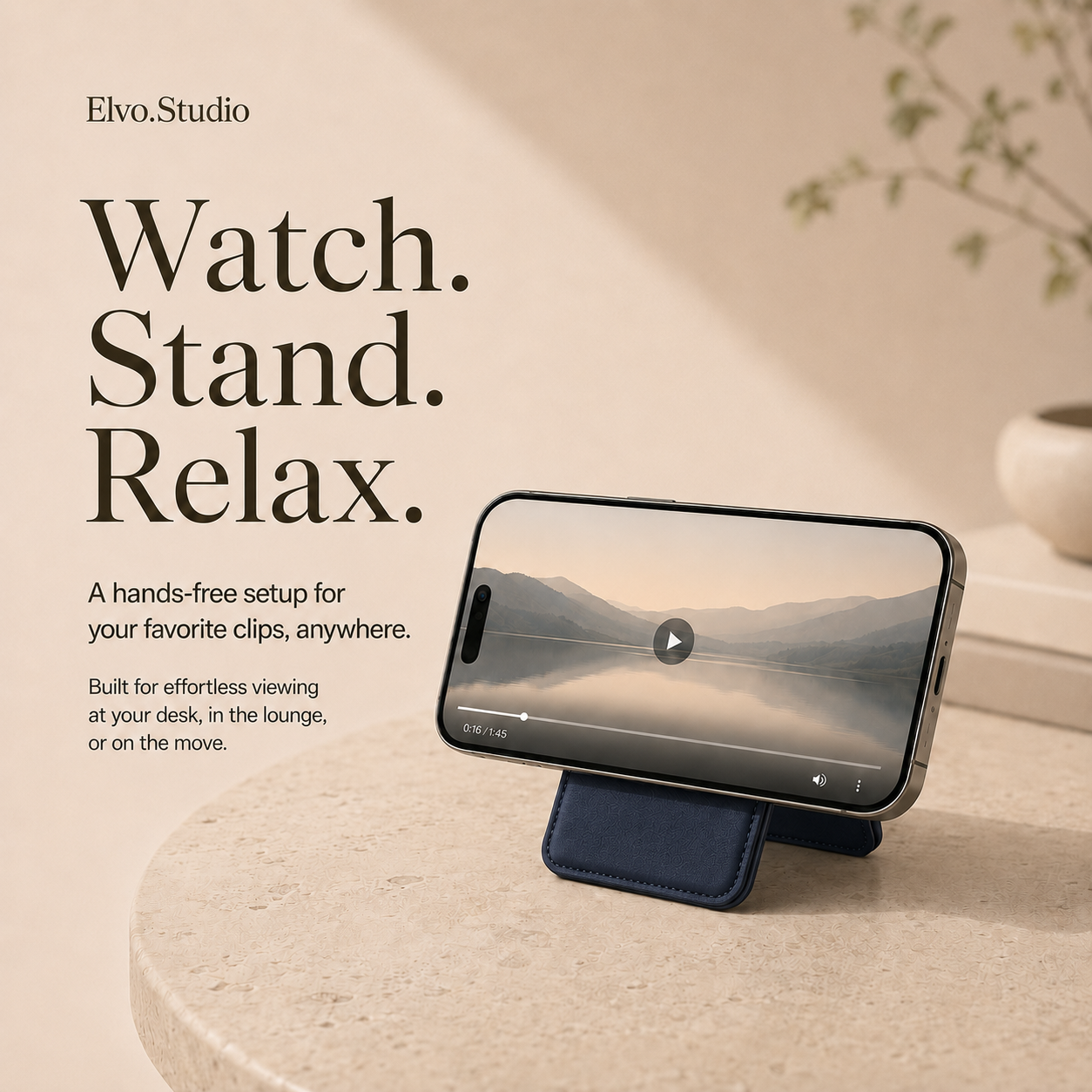 color-navy | ELVO Wallet navy phone stand for hands-free viewing