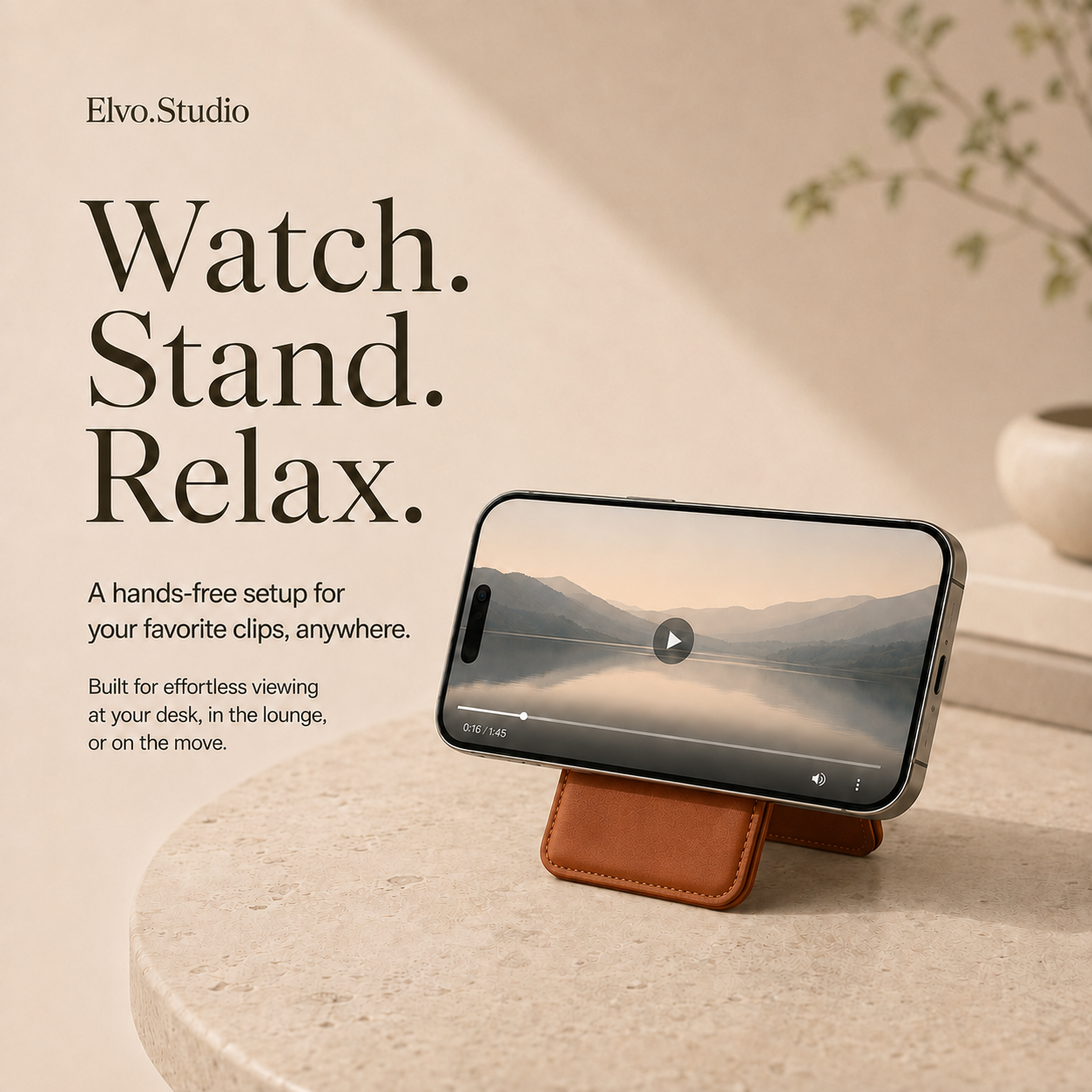 color-brown | ELVO Wallet brown phone stand for hands-free viewing