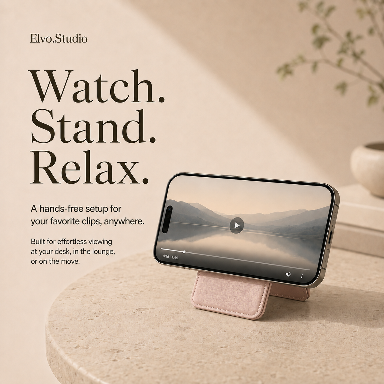 color-beige | ELVO Wallet beige phone stand for hands-free viewing