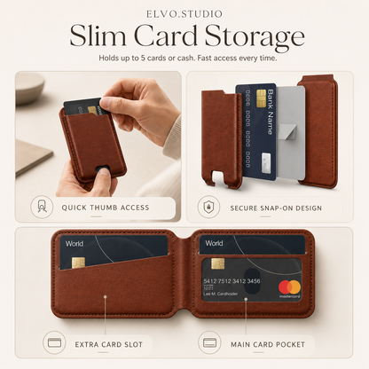 color-brown | ELVO Wallet brown slim card storage with quick thumb access