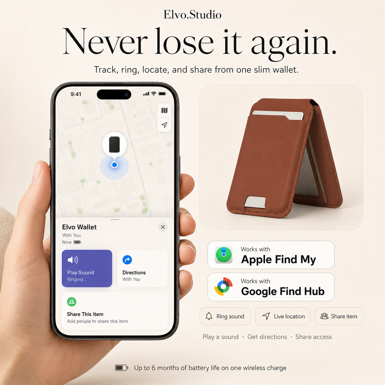 color-brown | ELVO Wallet brown with Apple Find My and Google Find Hub tracking
