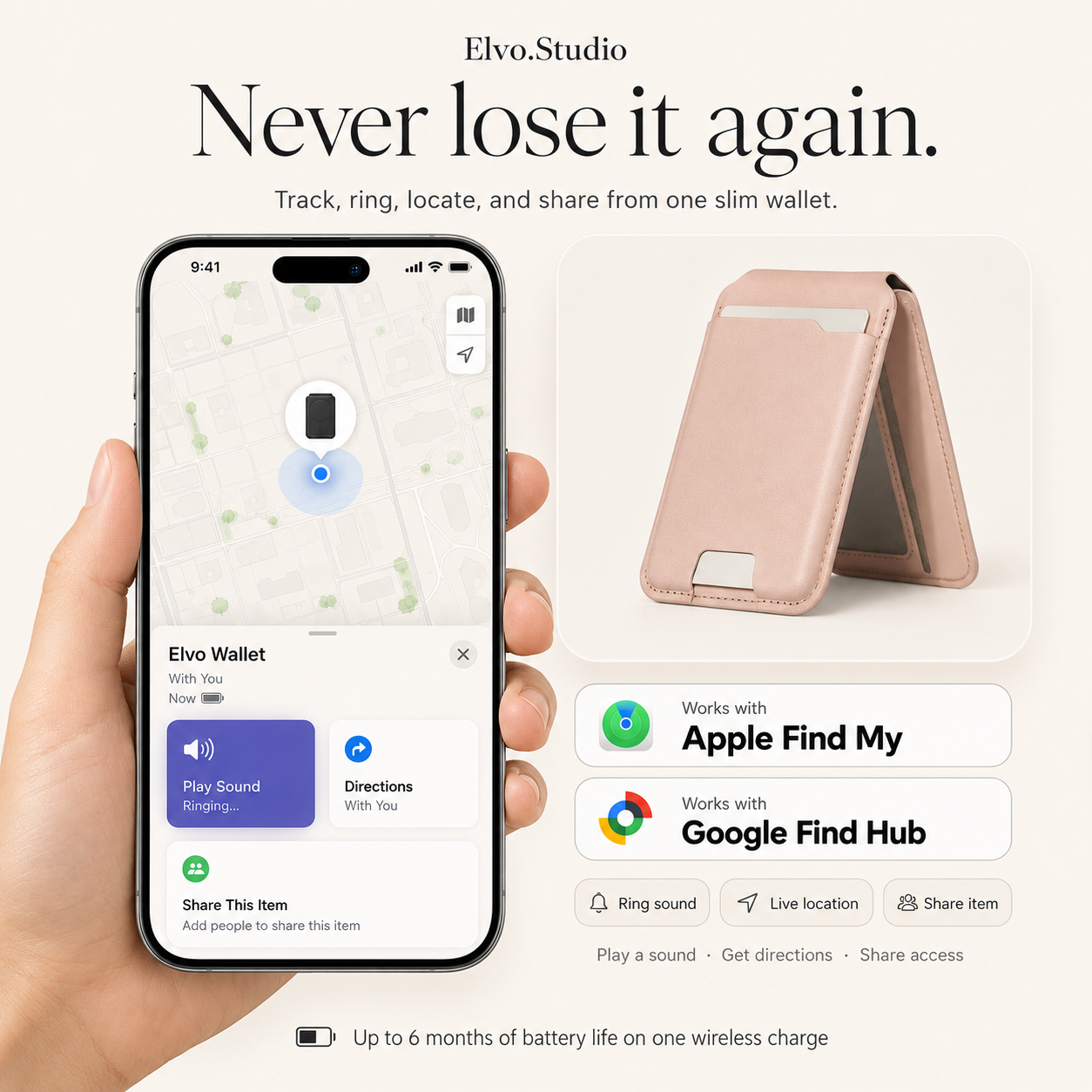 color-beige | ELVO Wallet beige with Apple Find My and Google Find Hub tracking