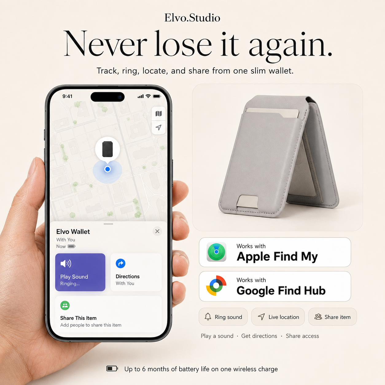 color-gray | ELVO Wallet gray with Apple Find My and Google Find Hub tracking