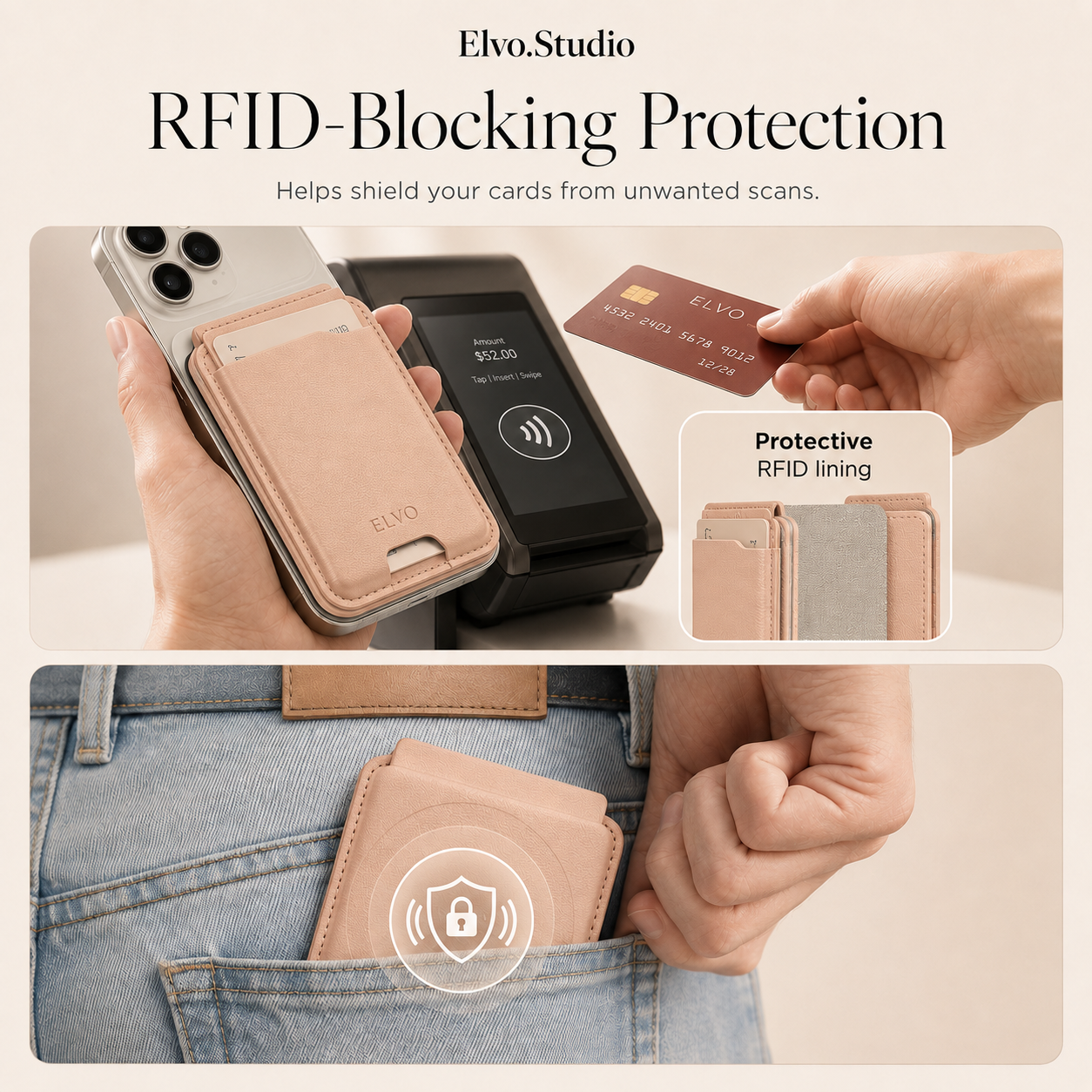 color-beige | ELVO Wallet beige RFID-blocking protection