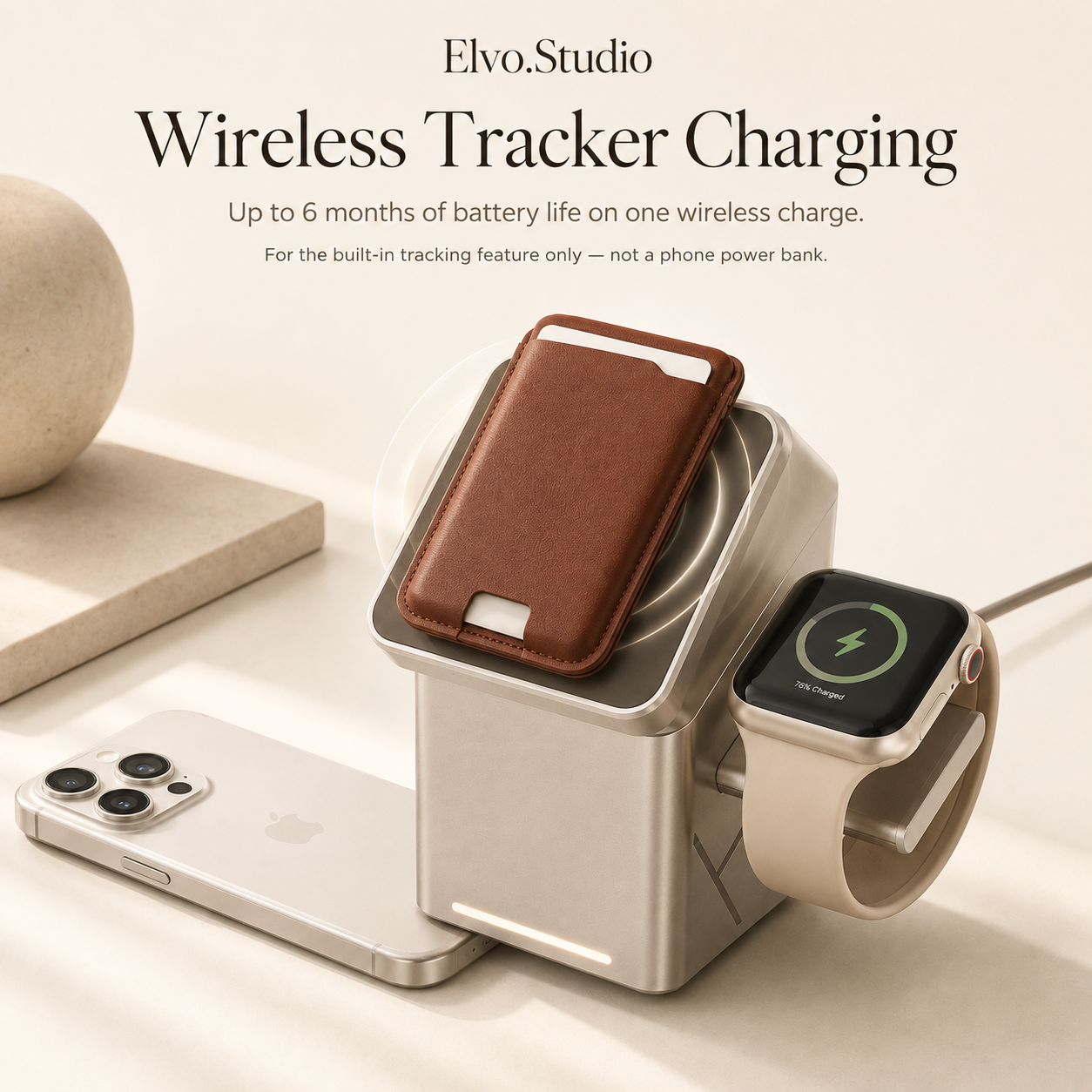 color-brown | ELVO Wallet brown wireless tracker charging