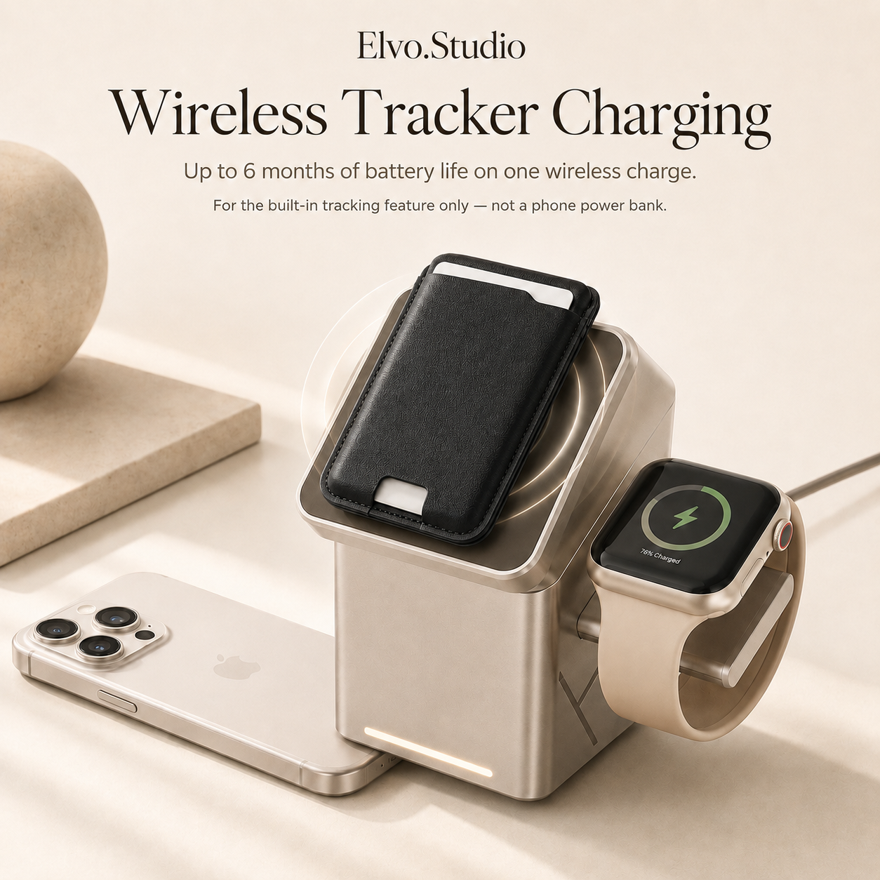 color-black | ELVO Wallet black wireless tracker charging