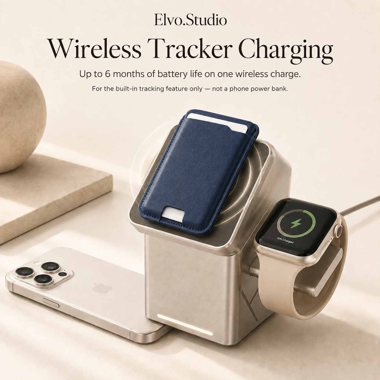 color-navy | ELVO Wallet navy wireless tracker charging