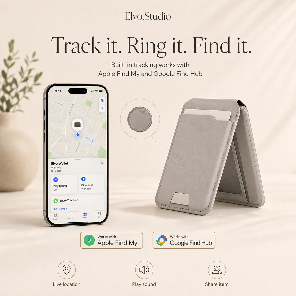 color-gray | ELVO Wallet gray with Apple Find My and Google Find Hub tracking