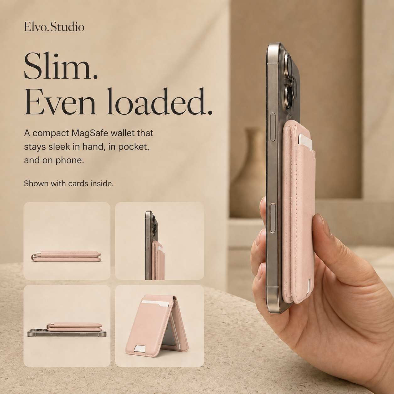 color-beige| ELVO Wallet beige slim profile with cards