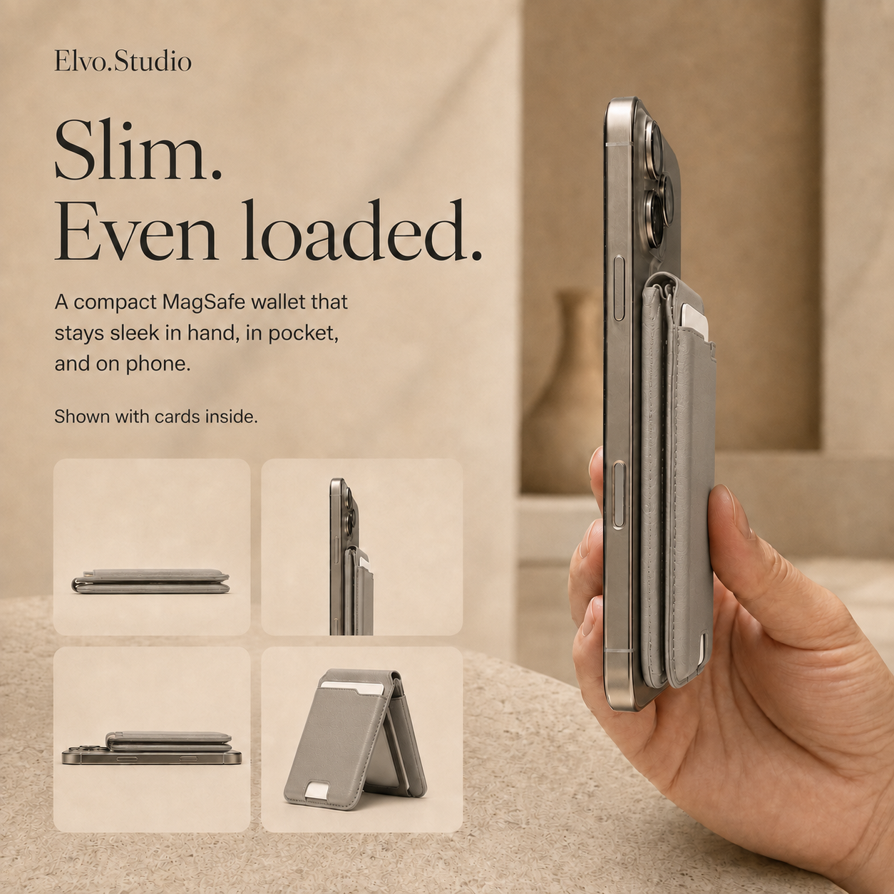 color-gray | ELVO Wallet gray slim profile with cards